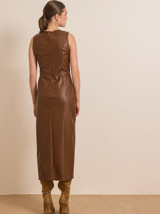 Noki Midi Evening Dress Leather Wrap Brown