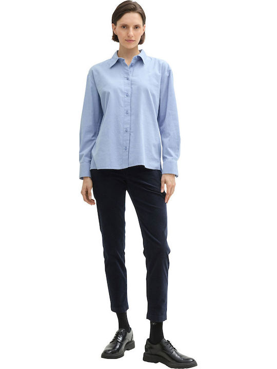 Long Sleeve Women's Corduroy Shirt Light Blue