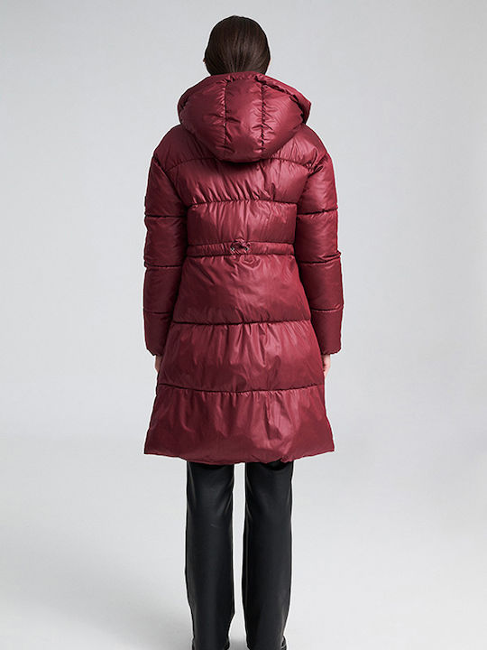 Γυναικείο Puffer Μπουφάν για Χειμώνα Bordeaux