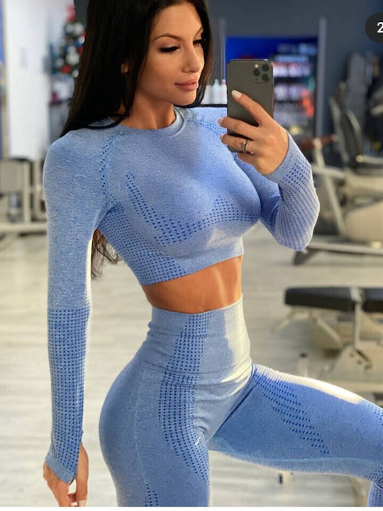 Instruire Set de femei cu Cropped Colanti Talie inalta Blue