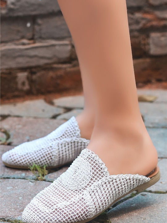 Leather Mules with Heel in White Color