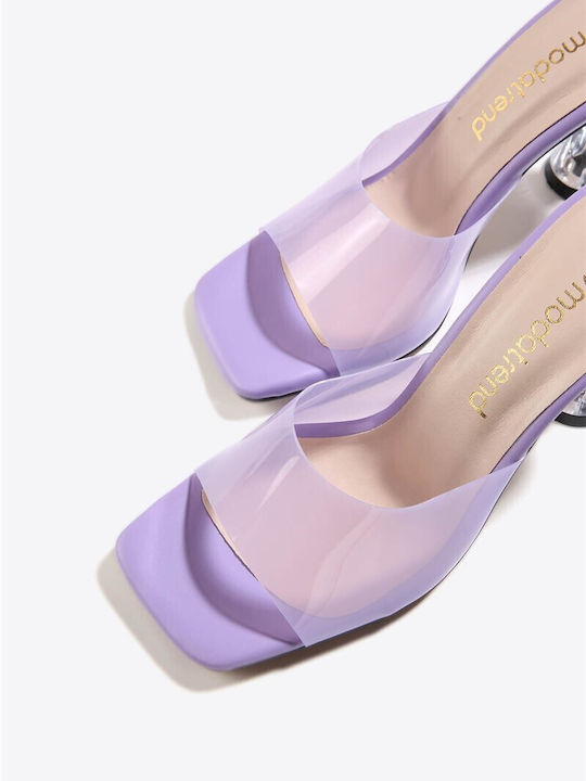 Piele Mule cu Toc în Culoare Violet