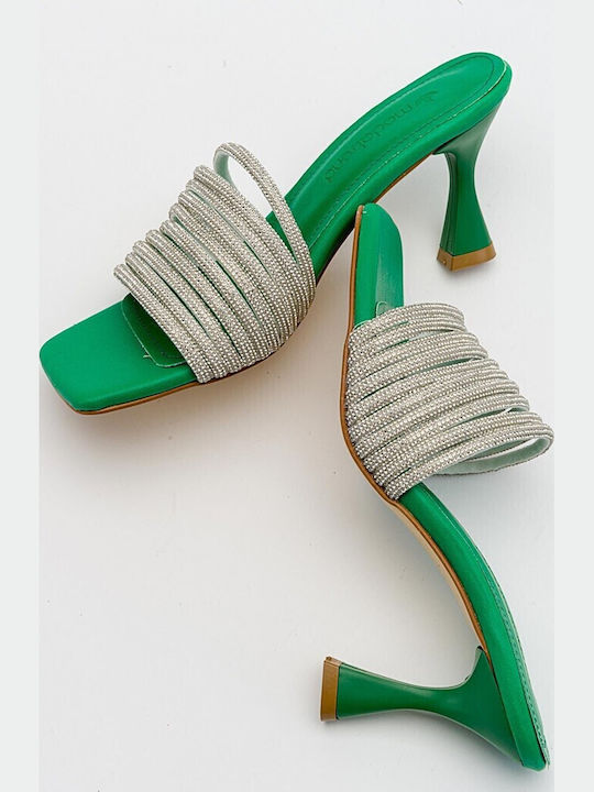 Leder Mules mit Absatz in Grün Farbe