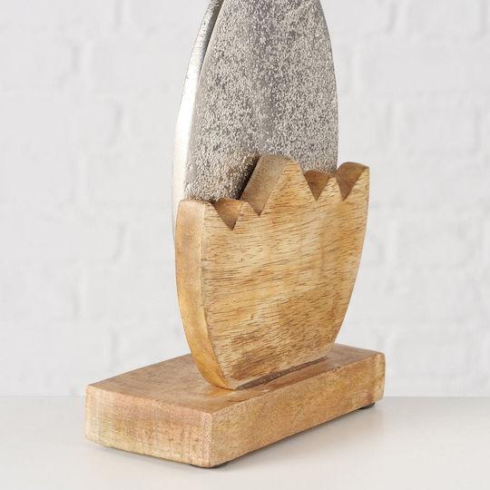 Bunny Egg Holder Momo 11x5x27cm Mango Wood Silver Aluminum