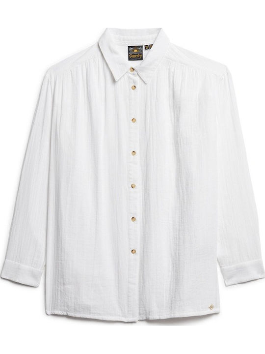 Flash W D4 Ovin Longline Beach Shirt Women's Long Sleeve Shirt White