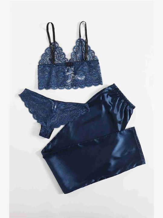 Merry See Winter Damen Pyjama-Set Marineblau