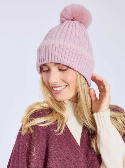Damen Mütze mit Pom Pom Rosa