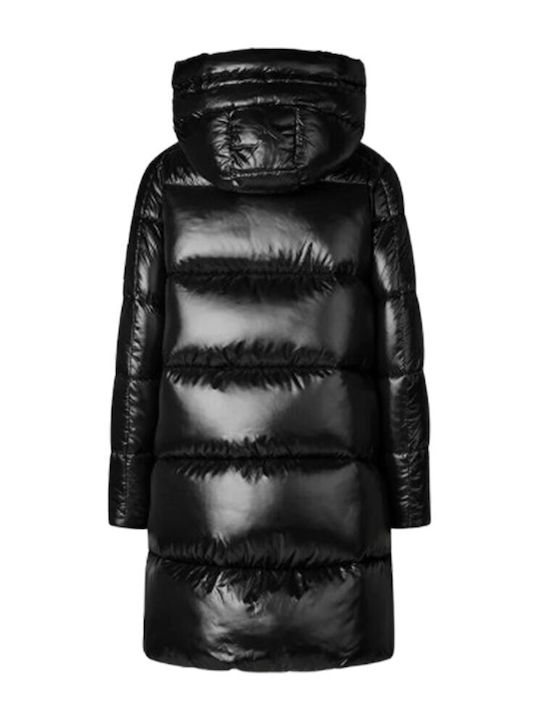 Μακρύ Γυναικείο Puffer Μπουφάν για Χειμώνα Black