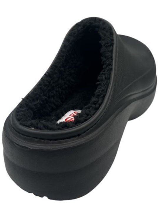 Winter Women's Slippers with Fur Black