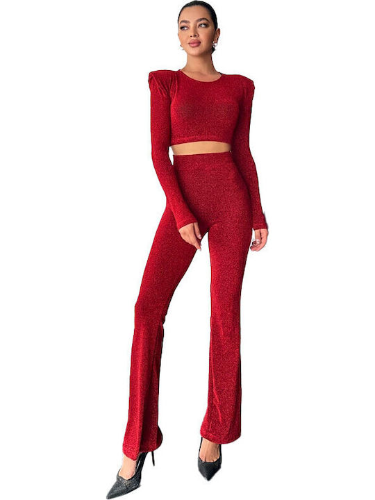 Damen Red Set mit Hose Schlaghose