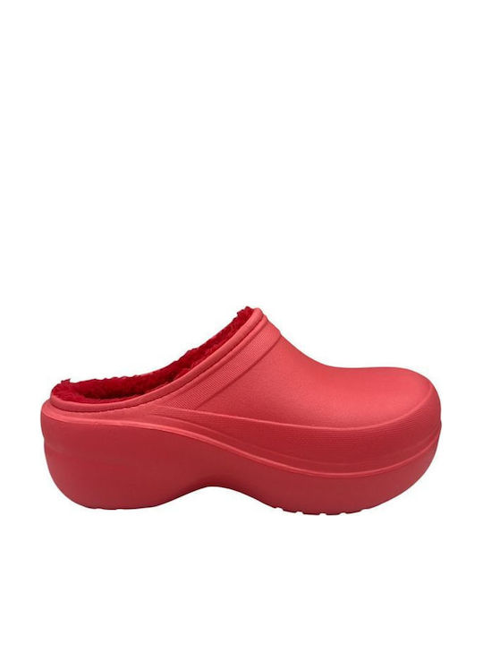Mitsuko Women's Clogs with Fur Red