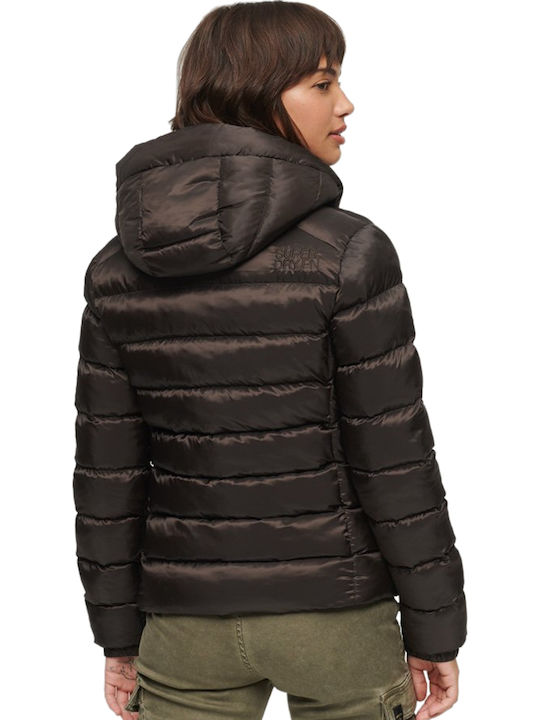 Fuji Women's Short Puffer Jacket for Winter with Hood Brown