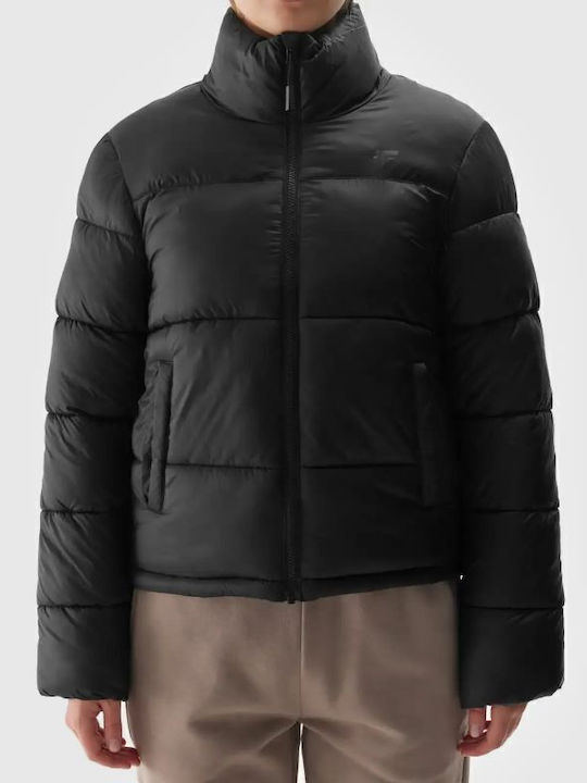 Κοντό Γυναικείο Puffer Μπουφάν για Χειμώνα Deep Black