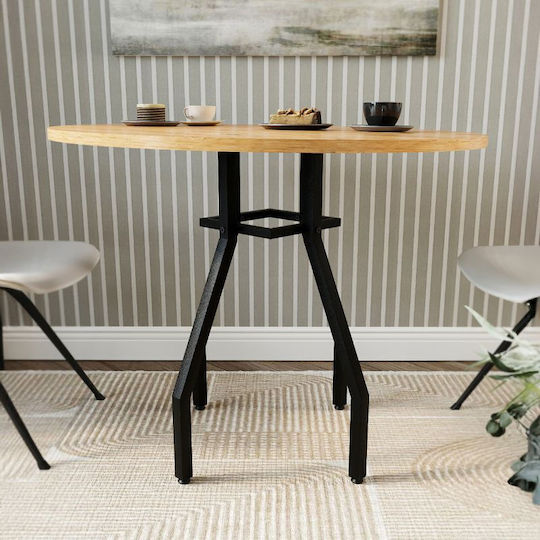 Roma Round Table Dining Room Wooden with Metal Frame Pine Oak 80x80x75cm