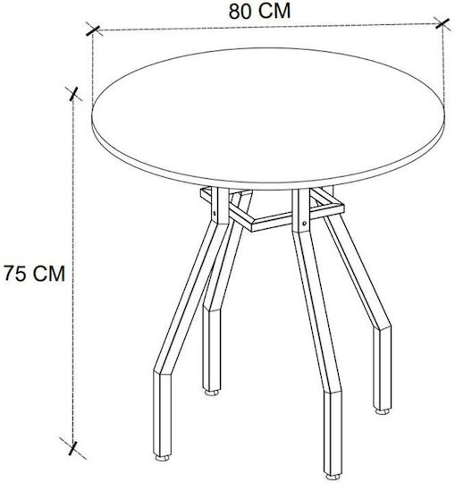 Roma Round Table Dining Room Wooden with Metal Frame Pine Oak 80x80x75cm