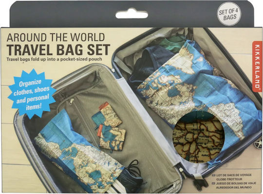 Kikkerland Travel Bags Maps - Set 4pcs. Θήκη Οργάνωσης Μπλε 4τμχ