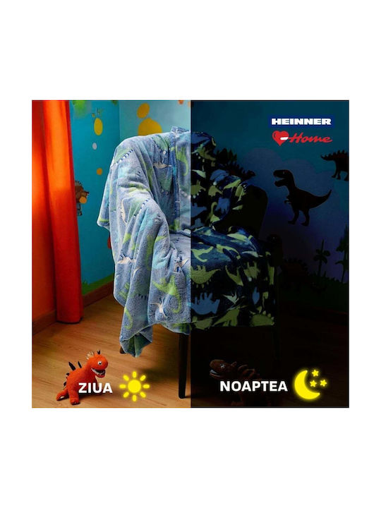 Heinner Blanket Dino Glowing Light Blue 200x160cm