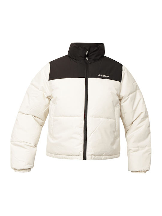 Γυναικείο Puffer Μπουφάν Αδιάβροχο για Χειμώνα Cream/black