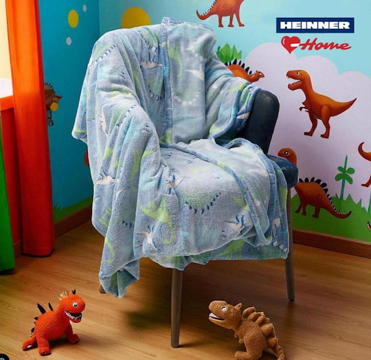 Heinner Decke Dino Leuchtend Hellblau 200x160cm