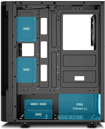 Gamdias Talos E3 CG Gaming Midi Tower Κουτί Υπολογιστή με Πλαϊνό Παράθυρο και RGB Φωτισμό Μαύρο
