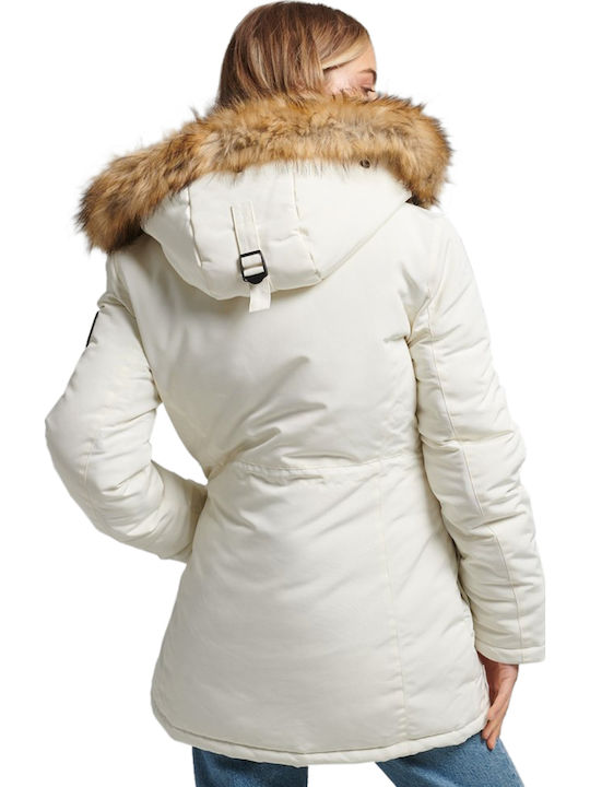 Everest Lang Damen Parka Jacke mit pelziger Kapuze für Winter Weiß