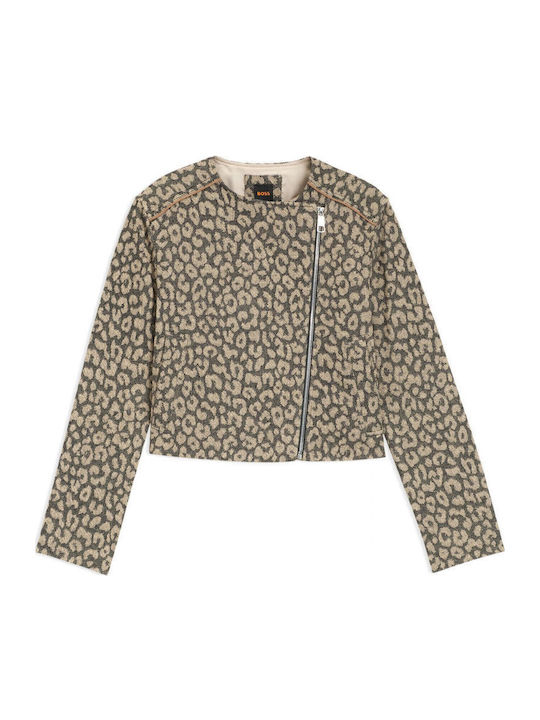 Damen Bikerjacke Leopard Print
