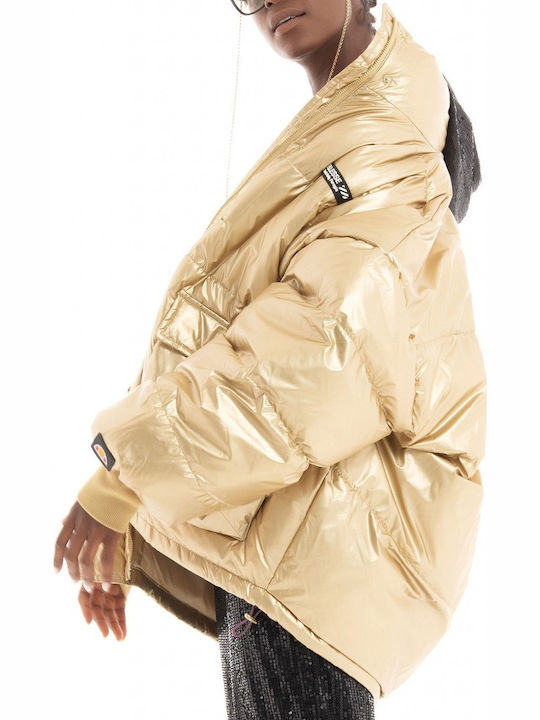 Vesuvio Κοντό Γυναικείο Puffer Μπουφάν για Χειμώνα Gold
