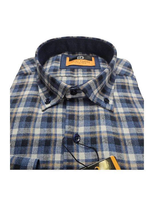 Long-sleeved Flannel Shirt Checked Blue