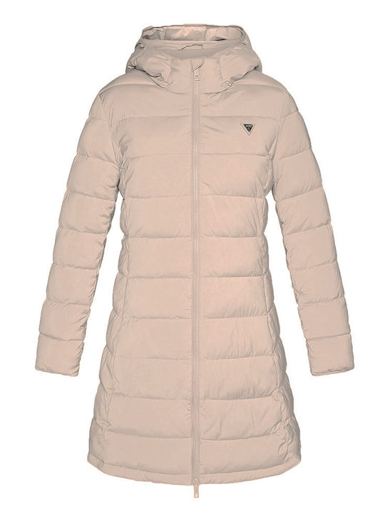 New Aleta Women's Long Puffer Jacket Double Sided for Winter with Hood Beige