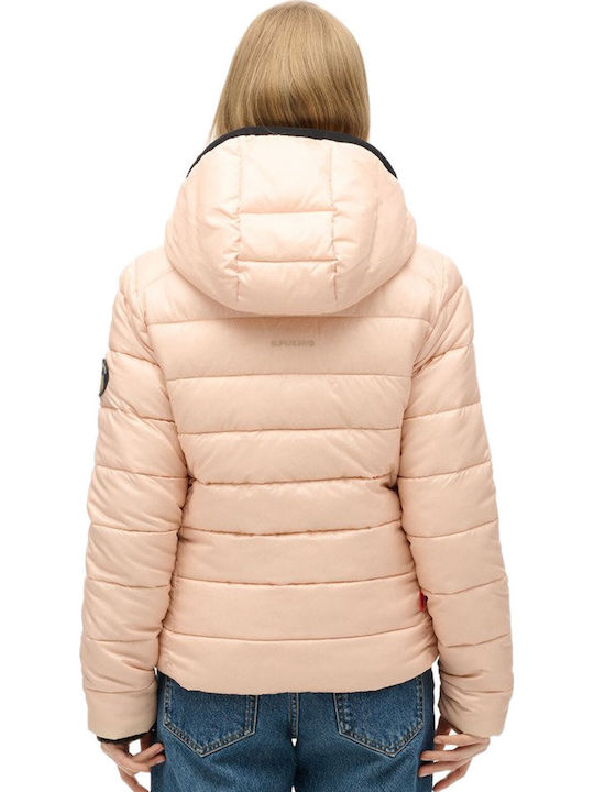 Κοντό Γυναικείο Puffer Μπουφάν για Χειμώνα Beige