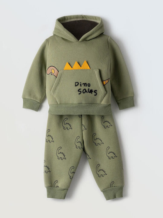 Kids Sweatpants Set Khaki 2pcs Dino Sauts