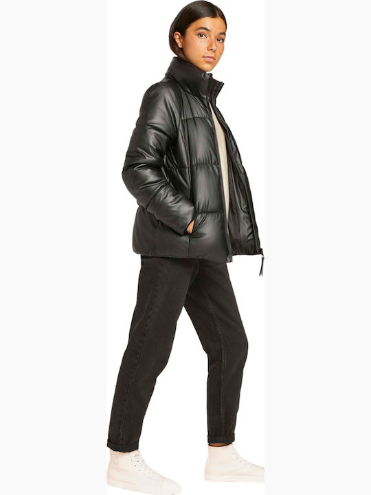 Kurz Damen Puffer Jacke für Winter Schwarz
