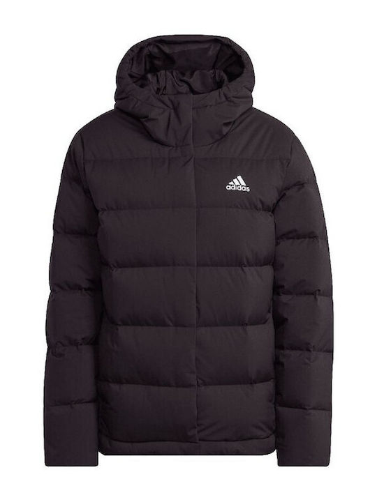 Helionic Women's for Hiking Short Puffer Jacket for Winter with Hood Black