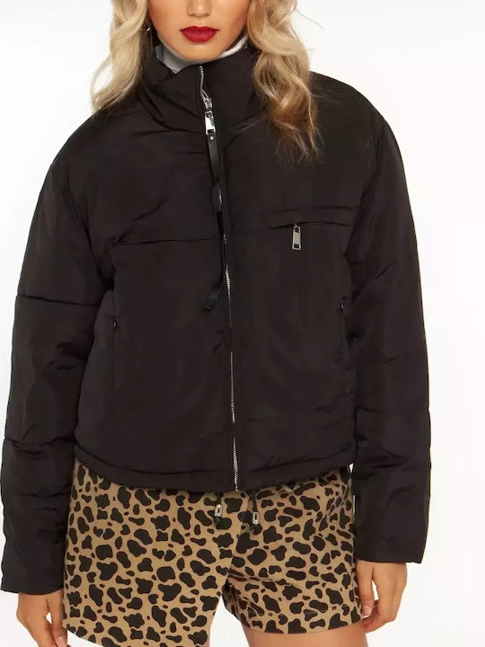 Women's Short Puffer Jacket for Winter Black