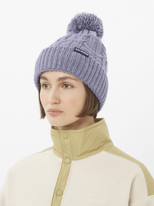Pom Pom Beanie Γυναικείος Fleece Σκούφος Πλεκτός σε Μπλε χρώμα