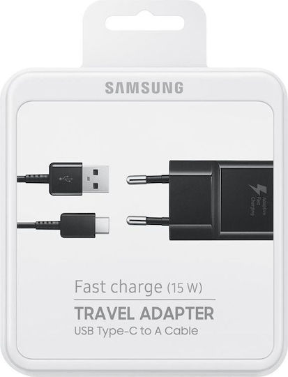 Samsung Φορτιστής με Θύρα USB-A και Καλώδιο USB-C 15W Μαύρος (EP-TA20EBE+EP-DG950CBE Bulk)