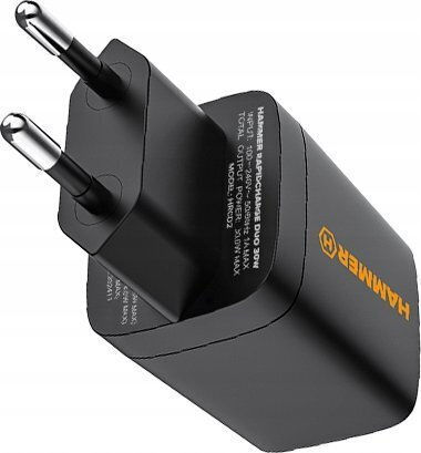 Hammer Φορτιστής Χωρίς Καλώδιο με Θύρα USB-A και Θύρα USB-C 30W Power Delivery Μαύρος (RapidCharge Duo)