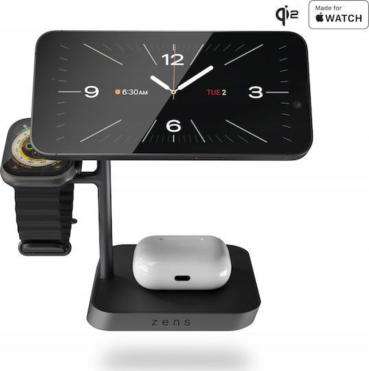 Încărcător wireless Zens Office Charger Pro 3 Qi2 25W pentru până la trei dispozitive compatibil Magsafe