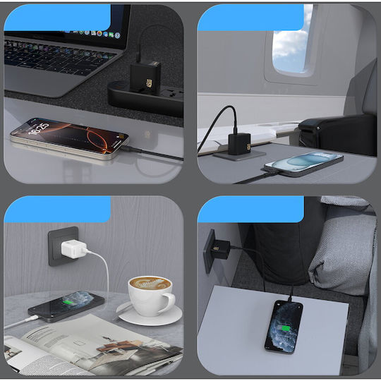 Dudao Φορτιστής GaN με Θύρα USB-C και Καλώδιο USB-C - USB-C 45W Power Delivery Μαύρος (A28C)