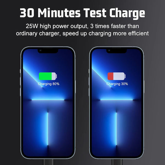 Techsuit Charger Without Cable GaN with USB-A Port and USB-C Port 25W Power Delivery / Quick Charge 3.0 Whites (CHPD216)