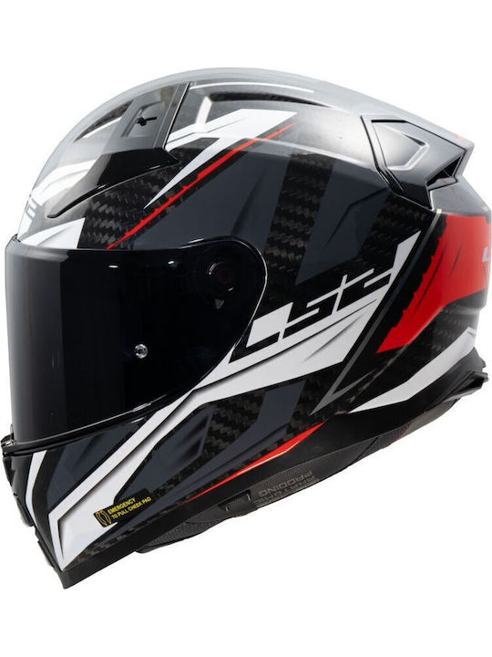 LS2 FF811 Vector II Carbon Savage Carbon Savage Gloss White/Red/Grey Motorcycle Helmet Full Face ECE 22.06 1500gr with Pinlock and Sunvisor