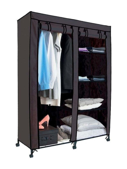 5Five Fabric Wardrobe with Zipper and Shelves in Black Color 118x48x168cm
