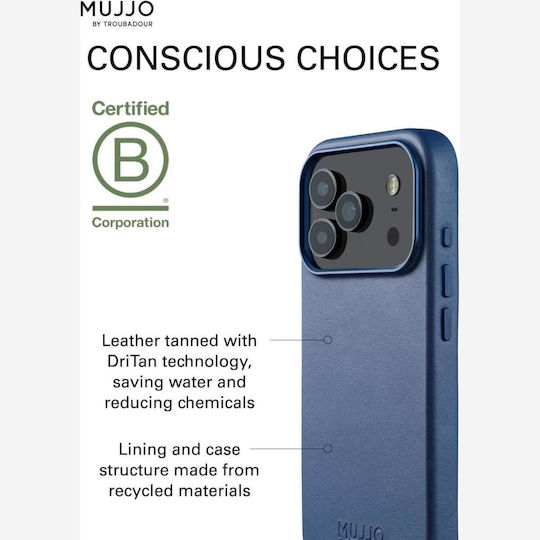 Mujjo Back Cover Δερμάτινο 1mm Μπλε (iPhone 17 Pro)