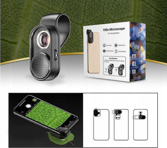 Apexel 100x Microscope Lens Apl-ms001 Phone Universal Black