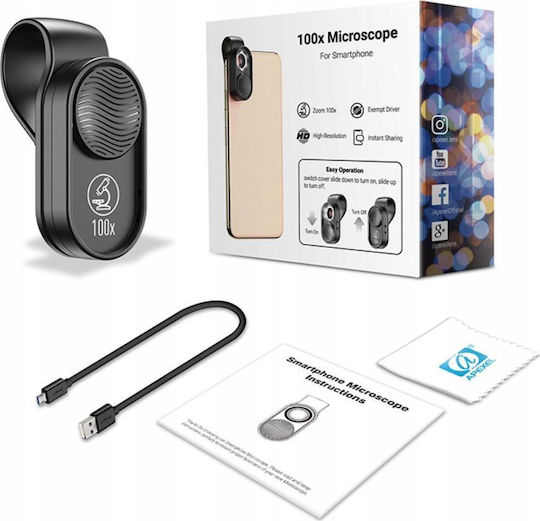 Apexel 100x Microscope Lens Apl-ms001 Phone Universal Black