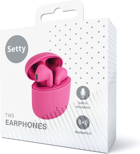 Setty STWS-116 In-ear Bluetooth Handsfree Ακουστικά με Θήκη Φόρτισης Ροζ