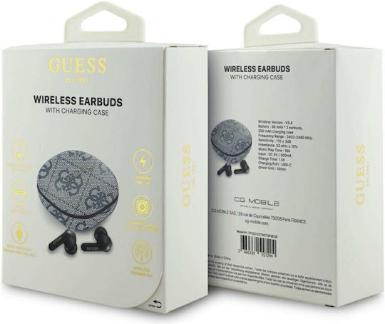 Guess 4G Classic Metal Logo In-ear Bluetooth Handsfree Ακουστικά με Αντοχή στον Ιδρώτα και Θήκη Φόρτισης Καφέ