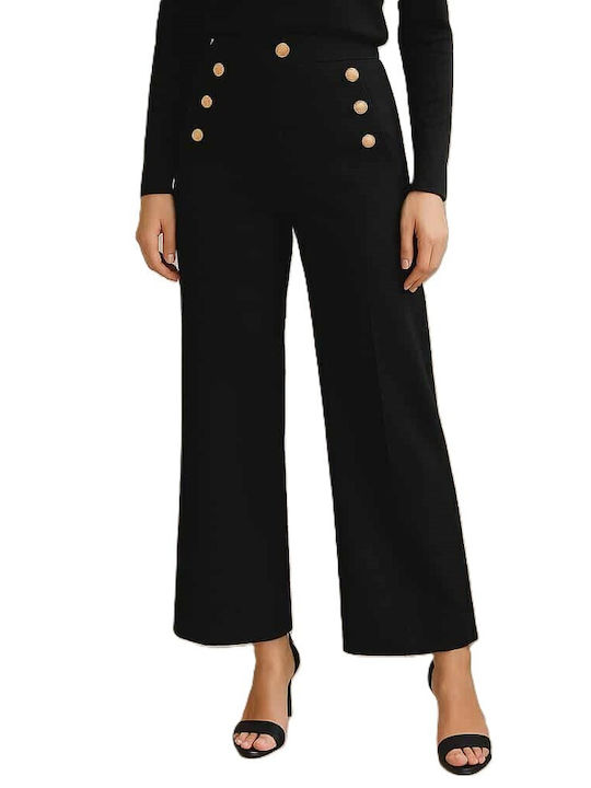 Women's High-waisted Fabric Trousers in Loose Fit Black