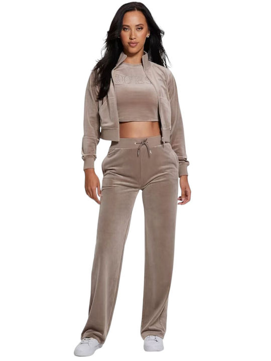 High Waist Velvet Brown Sweatpants