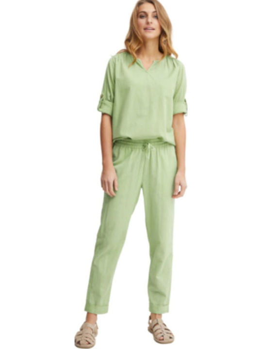 Women's Fabric Trousers with Elastic Green